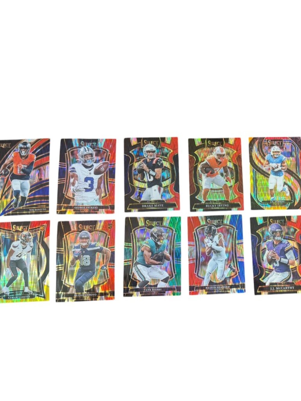 2024 Panini Select Football Premium 14-Card Shock Prizm Parallel Lot – Drake May